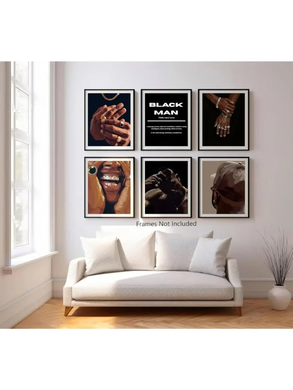 6Pcs Unframed Canvas Wall Art - Hip Hop Street Decor for African American Men